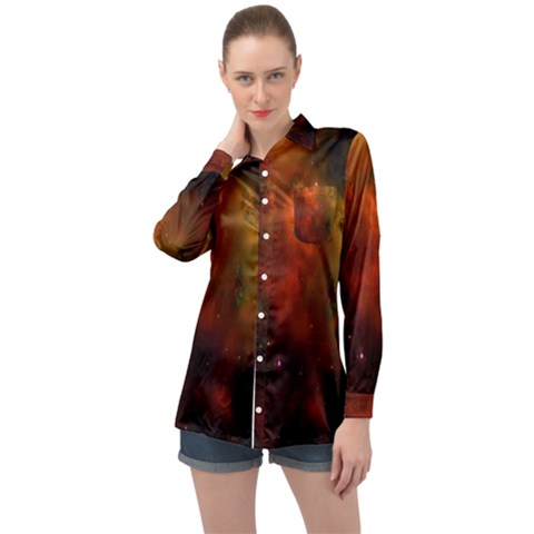 Space Science Long Sleeve Satin Shirt by artworkshop