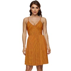 Orange V-neck Pocket Summer Dress  by nate14shop