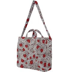 Cream With Cherries Motif Random Pattern Square Shoulder Tote Bag by dflcprintsclothing