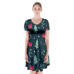 Christmas 001 Short Sleeve V-neck Flare Dress by nate14shop