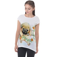 Pug-watercolor-cute-animal-dog Cap Sleeve High Low Top by Jancukart