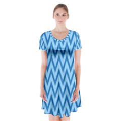 Background-cevrons-blue-001 Short Sleeve V-neck Flare Dress by nate14shop