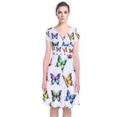 Big Collection Off Colorful Butterfiles Short Sleeve Front Wrap Dress by nate14shop