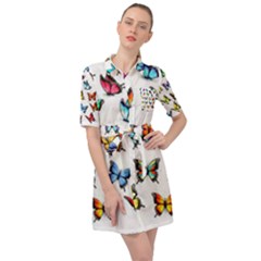 Big Collection Off Colorful Butterfiles Belted Shirt Dress by nate14shop