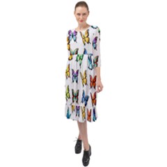 Big Collection Off Colorful Butterfiles Ruffle End Midi Chiffon Dress by nate14shop