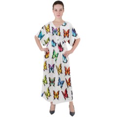 Big Collection Off Colorful Butterfiles V-neck Boho Style Maxi Dress by nate14shop