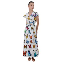 Big Collection Off Colorful Butterfiles Flutter Sleeve Maxi Dress by nate14shop