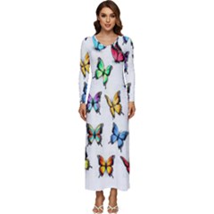 Big Collection Off Colorful Butterfiles Long Sleeve Velour Longline Maxi Dress by nate14shop