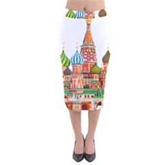 Moscow-kremlin-saint-basils-cathedral-red-square-l-vector-illustration-moscow-building Velvet Midi Pencil Skirt by Jancukart