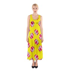 Pink Gift Boxes Yellow Sleeveless Maxi Dress by FunDressesShop