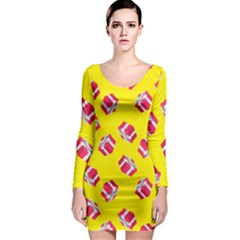 Pink Gift Boxes Yellow Long Sleeve Bodycon Dress by FunDressesShop