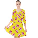 Pink Gift Boxes Yellow Quarter Sleeve Front Wrap Dress