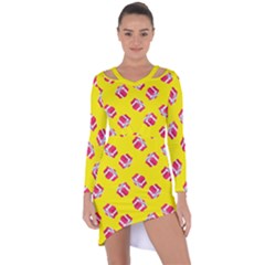 Pink Gift Boxes Yellow Asymmetric Cut-out Shift Dress by FunDressesShop