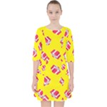 Pink Gift Boxes Yellow Quarter Sleeve Pocket Dress