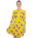 Pink Gift Boxes Yellow Long Sleeve Panel Dress