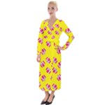 Pink Gift Boxes Yellow Velvet Maxi Wrap Dress