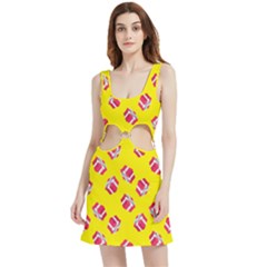 Pink Gift Boxes Yellow Velvet Cutout Dress by FunDressesShop