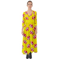 Pink Gift Boxes Yellow Button Up Boho Maxi Dress by FunDressesShop