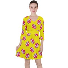Pink Gift Boxes Yellow Quarter Sleeve Ruffle Waist Dress by FunDressesShop