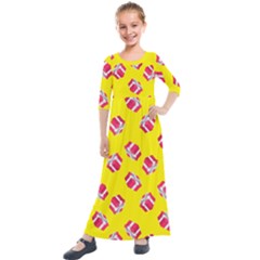 Pink Gift Boxes Yellow Kids  Quarter Sleeve Maxi Dress by FunDressesShop