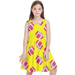 Pink Gift Boxes Yellow Kids  Skater Dress by FunDressesShop