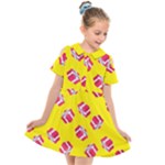 Pink Gift Boxes Yellow Kids  Short Sleeve Shirt Dress