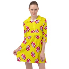 Pink Gift Boxes Yellow Mini Skater Shirt Dress by FunDressesShop