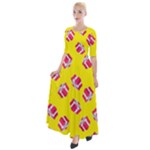 Pink Gift Boxes Yellow Half Sleeves Maxi Dress