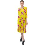 Pink Gift Boxes Yellow Ruffle End Midi Chiffon Dress