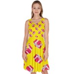 Pink Gift Boxes Yellow Knee Length Skater Dress With Pockets