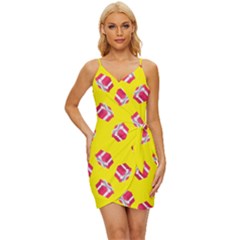 Pink Gift Boxes Yellow Wrap Tie Front Dress by FunDressesShop