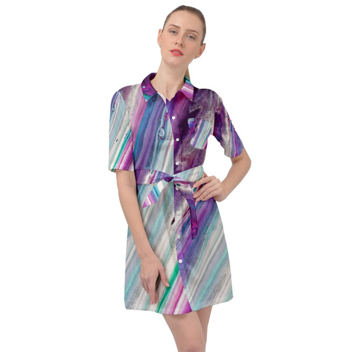 Color Acrylic Paint Art Belted Shirt Dress