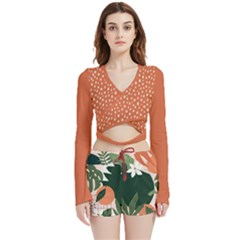 Tropical Polka Plants 2 Velvet Wrap Crop Top And Shorts Set by flowerland