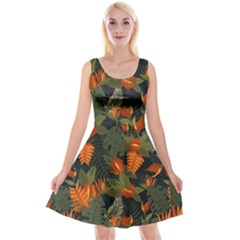 Orange Leaves Reversible Velvet Sleeveless Dress by HWDesign