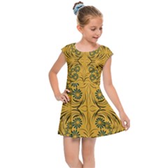 Folk Flowers Print Floral Pattern Ethnic Art Kids  Cap Sleeve Dress by Eskimos