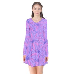 Flower-b 001 Long Sleeve V-neck Flare Dress by nate14shop