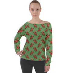 Flowers-b 002 Off Shoulder Long Sleeve Velour Top by nate14shop