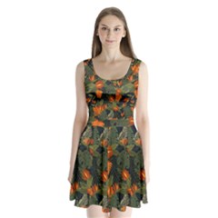 Orange Leaves Split Back Mini Dress  by HWDesign