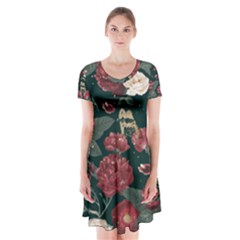 Magic Of Roses Short Sleeve V-neck Flare Dress by HWDesign