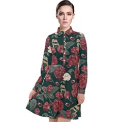 Magic Of Roses Long Sleeve Chiffon Shirt Dress by HWDesign