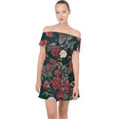 Magic Of Roses Off Shoulder Chiffon Dress by HWDesign