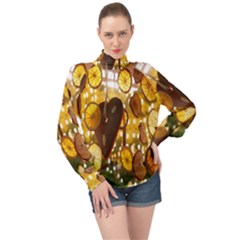 Lemon-slices High Neck Long Sleeve Chiffon Top by nate14shop