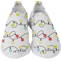 Christmas-light-bulbs-seamless-pattern-colorful-xmas-garland,white Kids  Slip On Sneakers by nate14shop