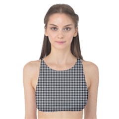 Soot Black And White Handpainted Houndstooth Check Watercolor Pattern Tank Bikini Top