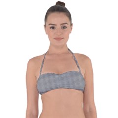 Soot Black And White Handpainted Houndstooth Check Watercolor Pattern Halter Bandeau Bikini Top