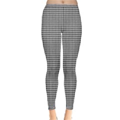 Soot Black And White Handpainted Houndstooth Check Watercolor Pattern Inside Out Leggings