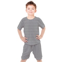 Soot Black And White Handpainted Houndstooth Check Watercolor Pattern Kids  Tee And Shorts Set by PodArtist