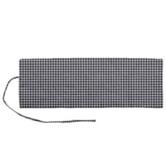 Soot Black And White Handpainted Houndstooth Check Watercolor Pattern Roll Up Canvas Pencil Holder (m)