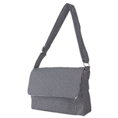 Soot Black And White Handpainted Houndstooth Check Watercolor Pattern Full Print Messenger Bag (m)