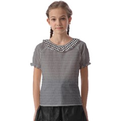 Soot Black And White Handpainted Houndstooth Check Watercolor Pattern Kids  Frill Chiffon Blouse by PodArtist